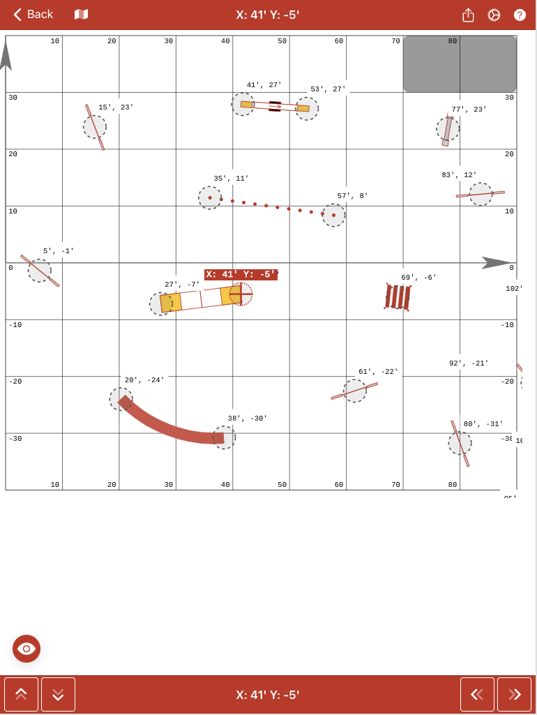 screenshot of a course map rotated and shifted with the cursor showing the location.